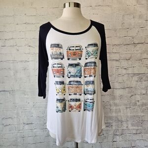 Lovely Souls VW Bus Graphic Print Baseball Tee Medium